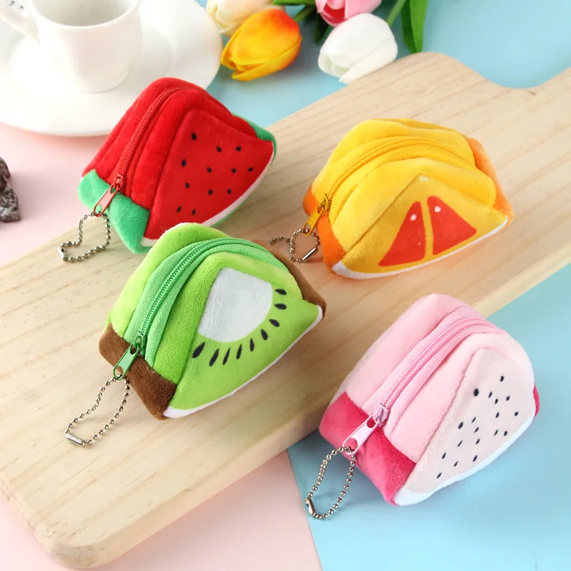 

9x6cm Soft Plush Fruit Women Coin Purse Mini Cute Oval Zipper Bag Children Girl Coin Wallet Girls Hand Pocket Wallet Storage Bag