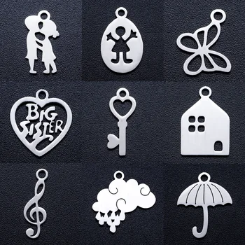 

10pcs/lot diy lovers heart key stainless steel charm pendant wholesale babe boy girl best mom jewelry bracelet connector charms