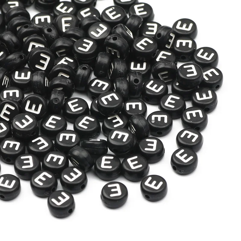 Perles acryliques noires 4x7mm, perles plates et rondes, en vrac, Alphabet, perles d'espacement, fournitures pour la fabrication de bijoux, Bracelets, accessoires