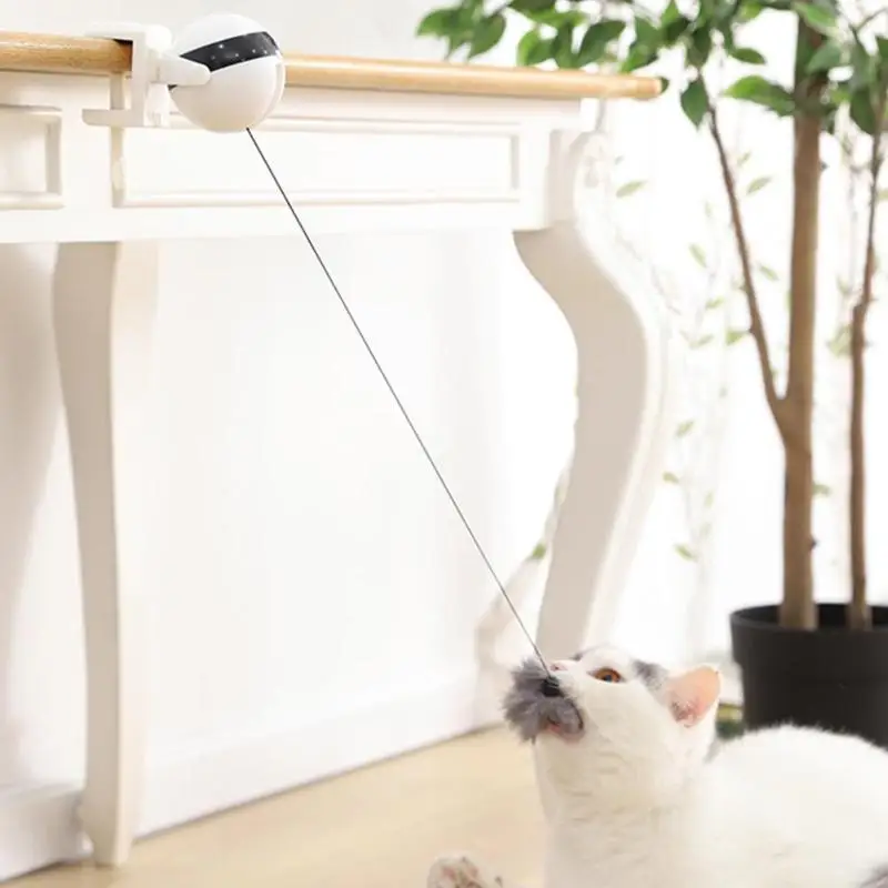  Electronic Lifting Cat Toy Teaser Plush Replaceable Ball Flutter Rotating Interactive Puzzle Toy Pe