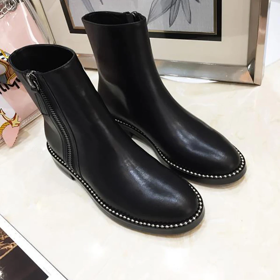 

SONFRNCH Autumn 2019 Female Martin Boots with Leather Chelsea Boots