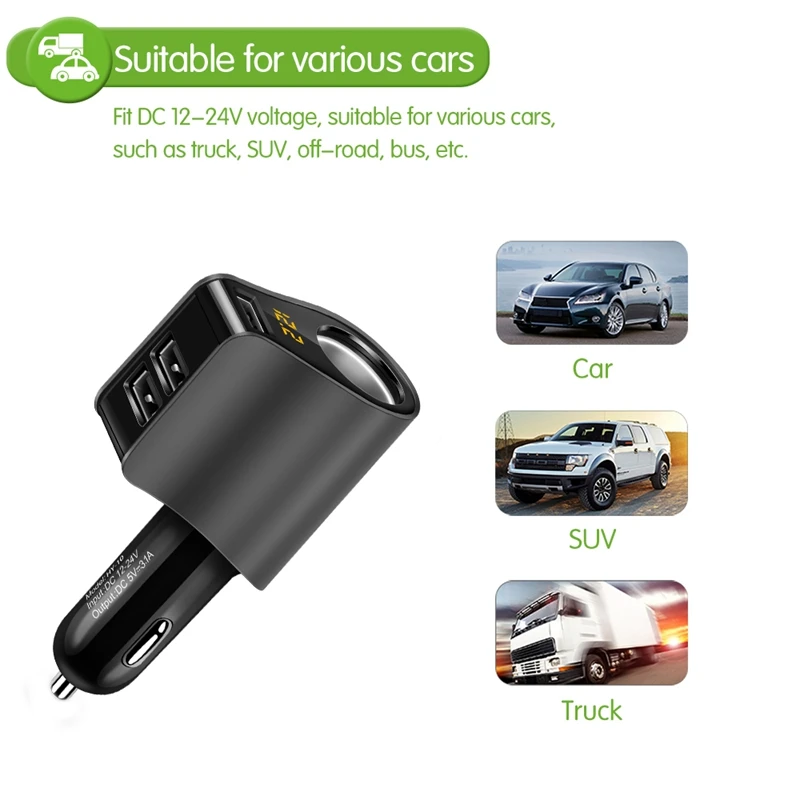Hy10 3.1A 3 Usb быстрая зарядка автомобильный адаптер зарядного устройства для телефона с Volmeter прикуривателя для Dc 12-24V(черный
