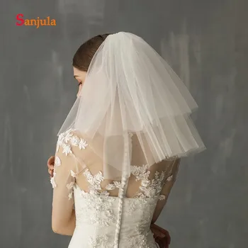 

Short Cute 2 Layers Wedding Veil with Comb Puffy Tulle Ivory Bridal Veil accesorios para bodas V48