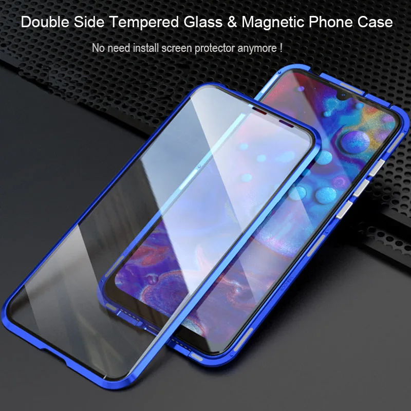 Двойной закаленное стекло Магнитный чехол для телефона OPPO Reno 2Z 2F 10X Zoom R11 R11S R15 X R17 Plus Realme X2 3X5 XT Lite Pro Q