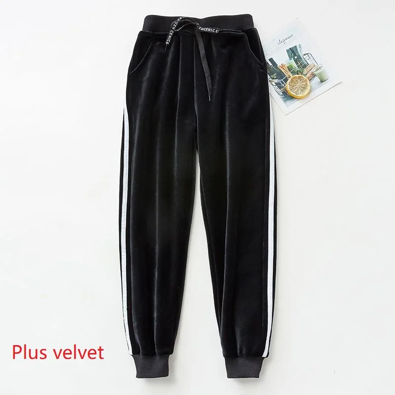 B2-Plus velvet Весна-Осень г.; Штаны для мальчиков и девочек; бархатные зимние утепленные спортивные штаны; Детские повседневные штаны в полоску; леггинсы - Цвет: B2-Plus velvet