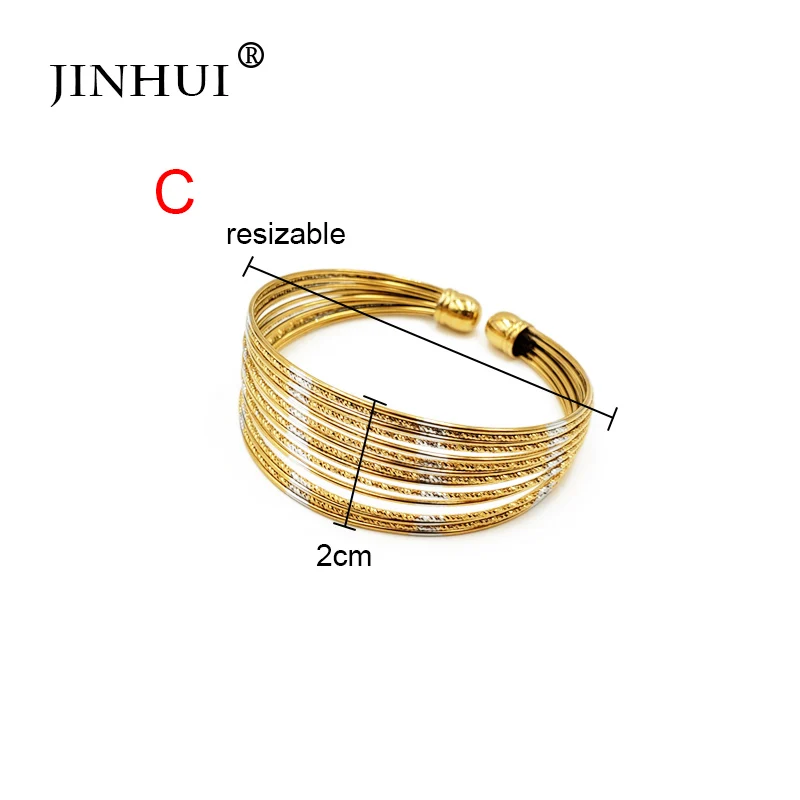 Jin Hui Роскошные модные золотые серебряные браслеты для женщин Дубаи свадебные ювелирные браслеты африканские Ювелирные изделия Подарки с изменяемым размером - Окраска металла: C
