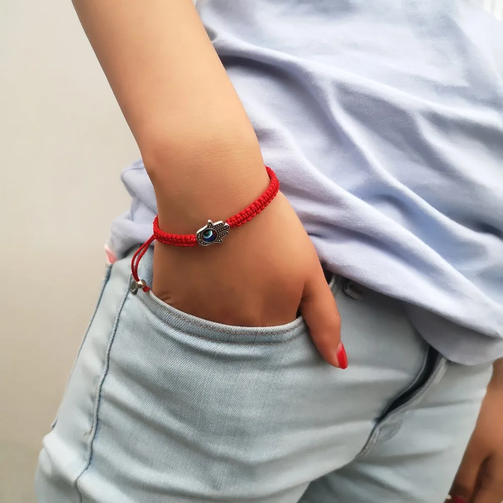 Rinhoo Charm Turkish Evil Eye Hand Braided Red Thread String Bracelet Women Men Lucky Red Rope Adjustable Bracelet Jewelry Gifts