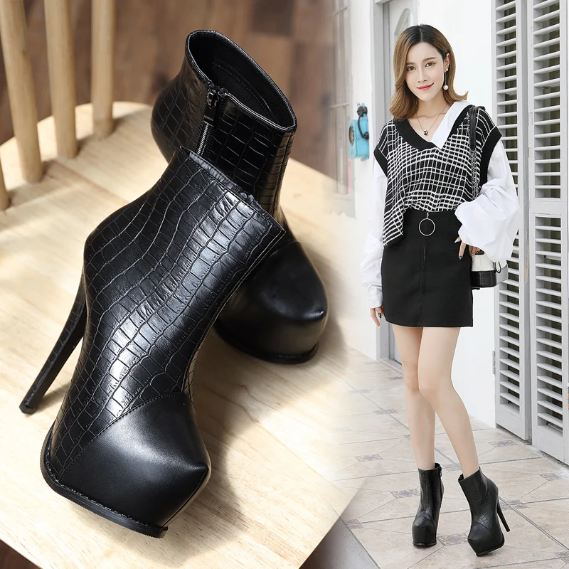 

Winter Shoes Women Women's Short Boot High Heel Boots Clogs Platform Bootee Woman 2019 Round Toe Zipper Booties Ladies Ankle