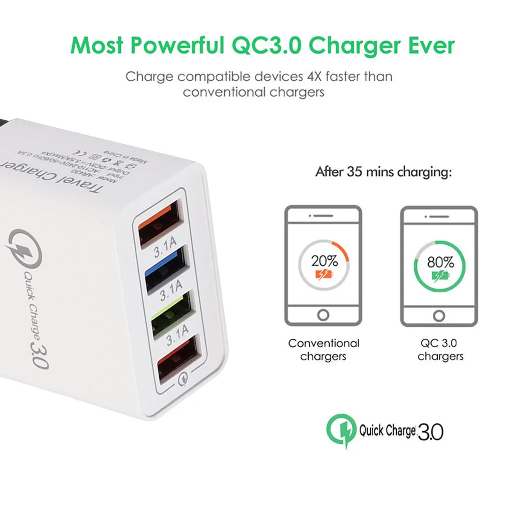 Прямая поставка Лидер продаж высокое качество 4 порта Быстрая зарядка QC 3,0 usb-хаб настенное зарядное устройство 3.5A адаптер питания EU Plug#1120
