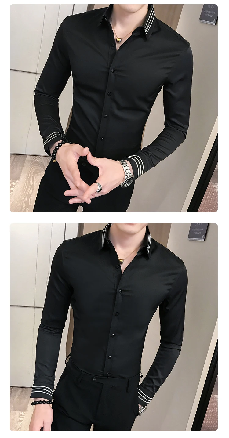 Мужские белые рубашки британские Vestido Camisa с длинными рукавами рубашки для мужчин 2019 осенние вышитые мужские ретро рубашки Бизнес Тонкий