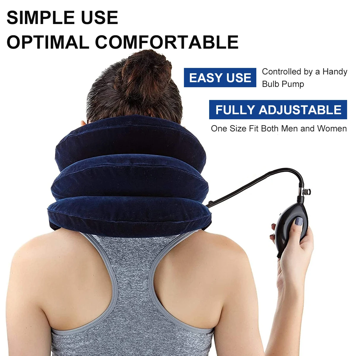 Neck Stretcher Collar Pain Relief for Chronic Neck & Shoulder Pain Stretcher Cervical Traction Device 3 Tube Quick Inflate