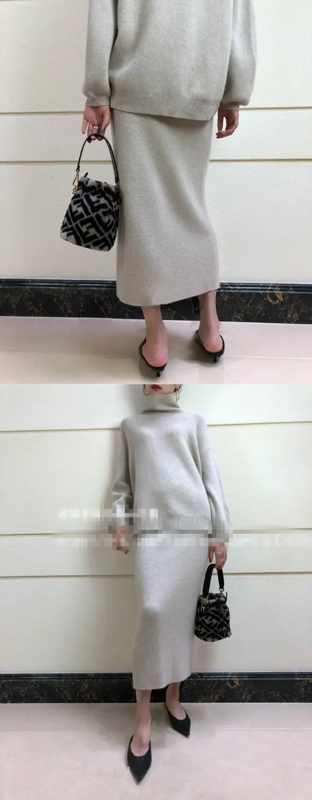 ZEHANGSEAWomen зимняя шерстяная юбка эластичная талия утолщенная бежевая юбка шерстяная вязаная контрастная юбка корейский ретро шерстяной комплект