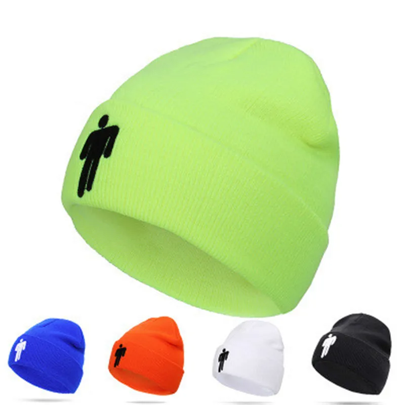 Модная вязаная зимняя шапка Billie Eilish Beanies, одноцветная вязаная шапка в стиле хип-хоп Skullies, шапка, костюм, шапка, шапка унисекс