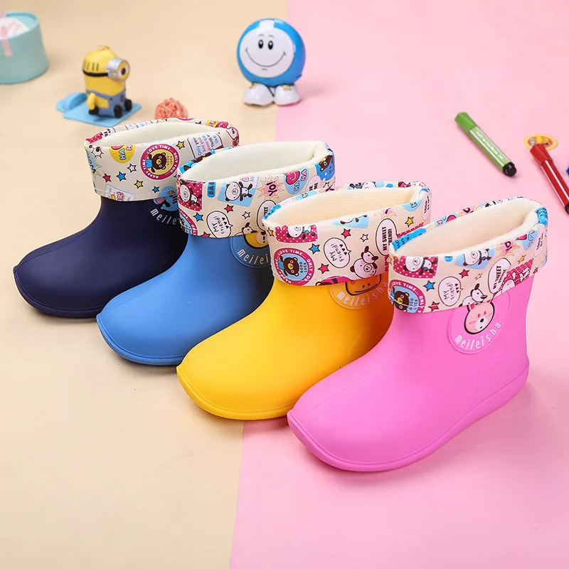

CHILDREN'S Rain Boots Baby Nursery Rain Boots Men And Women Children Anti-slip plus Velvet Warm Cartoon Bunny Rain Shoes Four Se