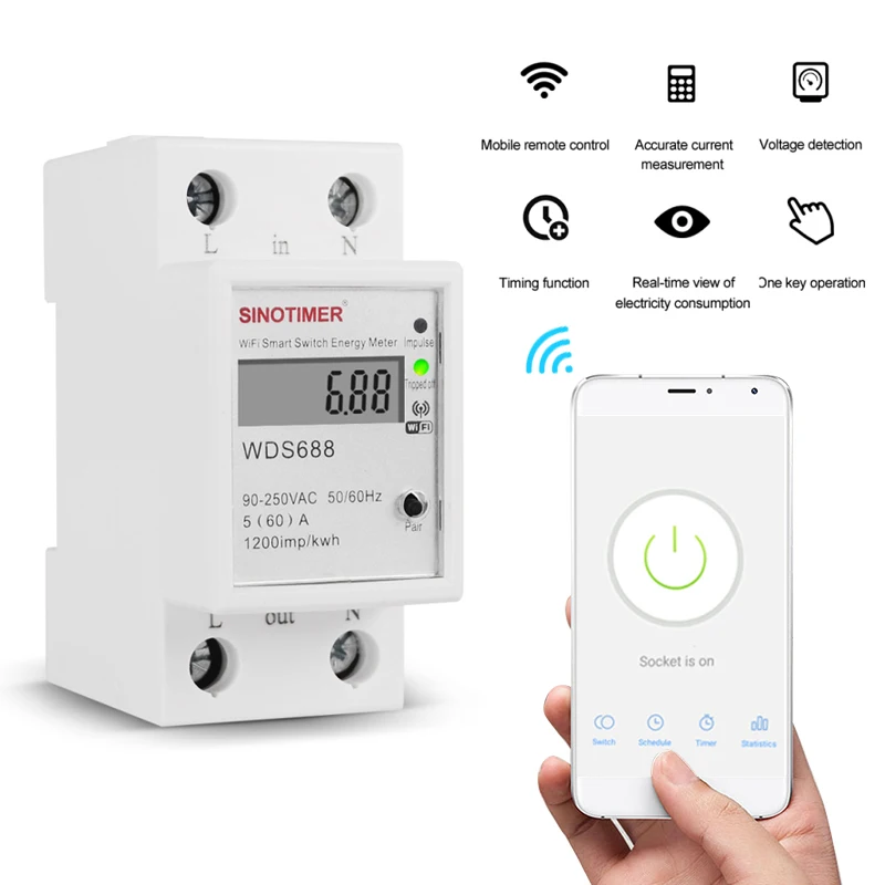 Цифровой измеритель энергии KWh умный на din рейке Wi Fi мощности с пультом ДУ 110 В 220