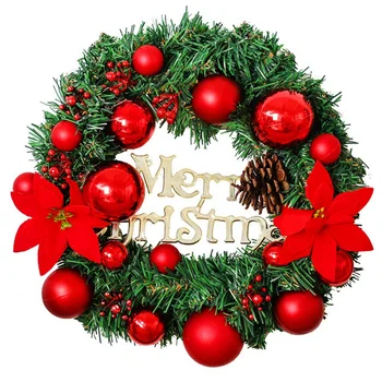 

Christmas Wreath Merry Christmas Front Door Ornament Wall Artificial Pine Garland for Party Decor 11.8 Inch