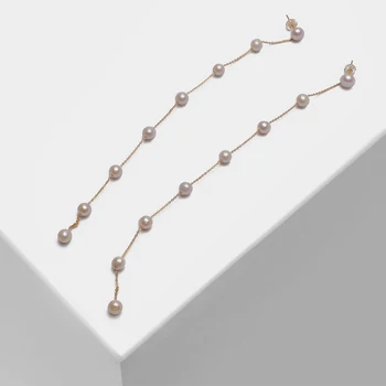 

Amorita boutique Fashion natural pearl Long chain design drop earrings
