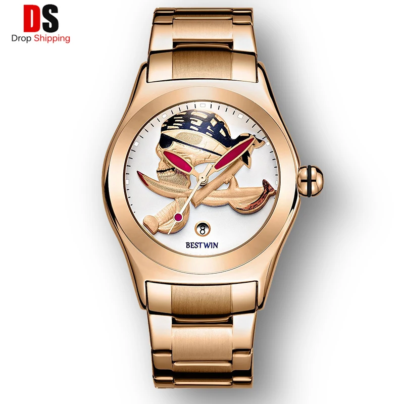 

Мужские часы с черепом, 3D циферблат, мужские часы от ведущего бренда, роскошные вечерние часы с ремешком из нержавеющей стали, карнавальный подарок для мужчин, Relogio Masculino