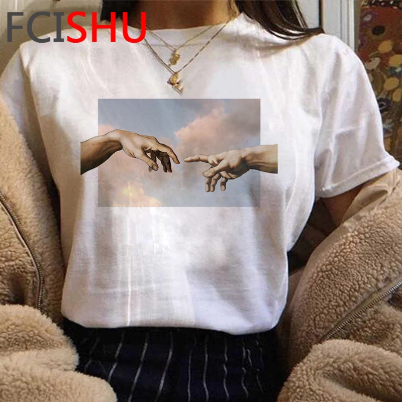 New Michelangelo Funny Cartoon Tshirt Women Grunge Aesthetic Hand Print T-shirt Graphic Oversized Tshirt Casual Top Tees Female