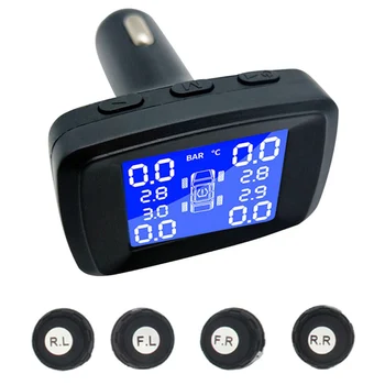 

TIOODRE Wireless Tire Pressure Monitoring System Monitor with 4 External Sensors Kit Digital LCD Display Security Alarm