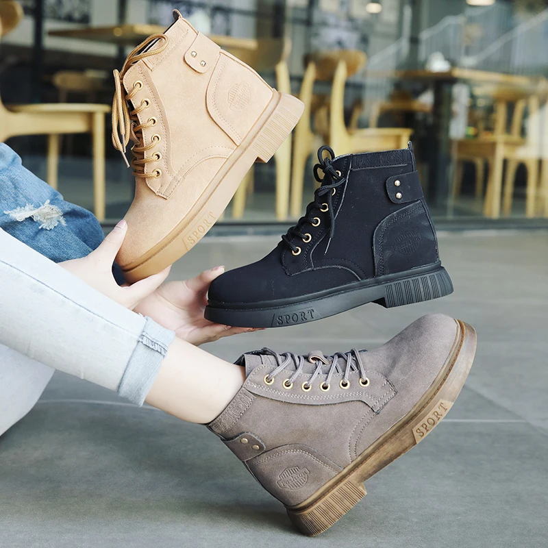

2019 Hot New Autumn Early Winter Shoes Women Flat Heel Boots Fashion Keep warm Women's Boots Brand Woman Ankle Botas Camouflage