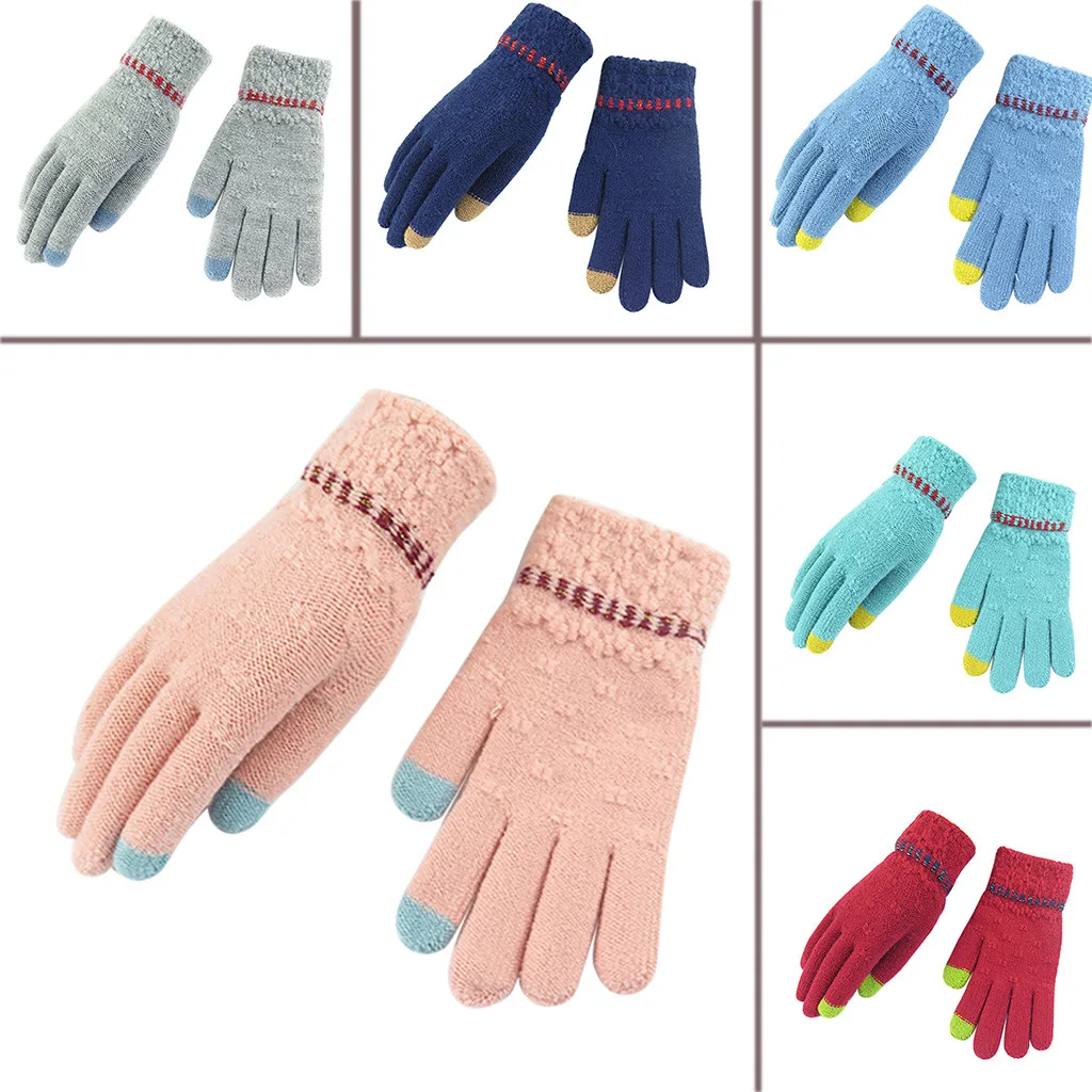 

Men Women Full Fingers Crochet Thumbhole Knit Wrist Warmers Winter Gloves Touch Screen for iPhone Smartphones Laptop Tablet