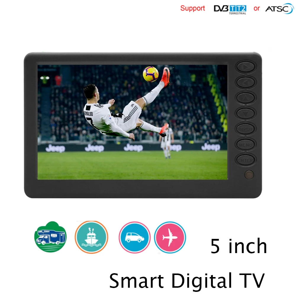 5 Inch HD Portable TV DVB-T2 ATSC D5 Digital Analog Television Mini Small Car Support MP4 AC3 HDin Monitor for PS4 | Электроника