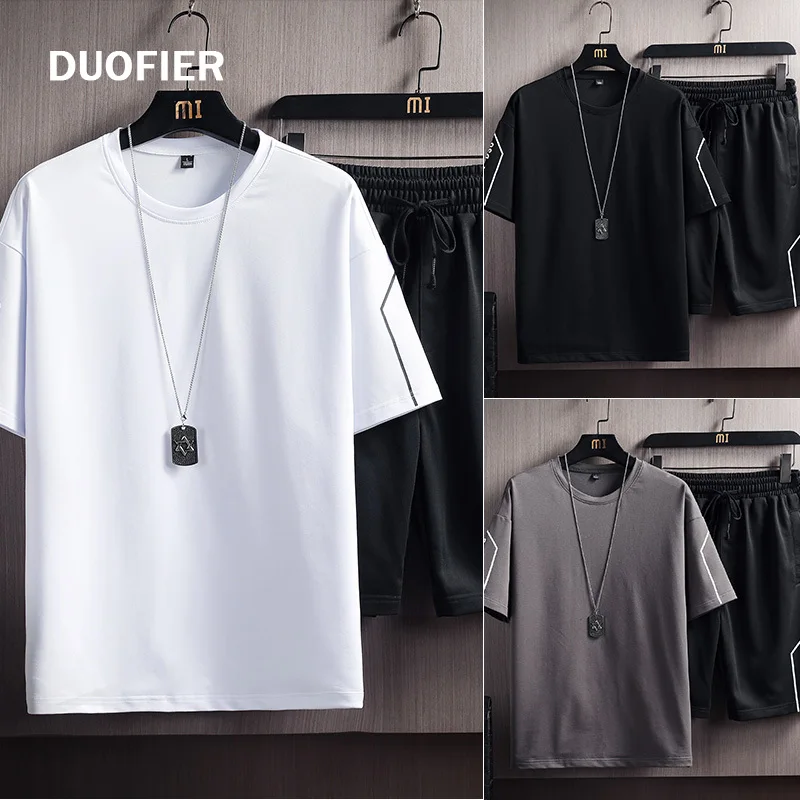 Conjunto de 2 piezas de ropa deportiva para hombre, Conjunto de camiseta de manga corta a rayas y pantalones cortos, chándal de verano, 5XL, 2021