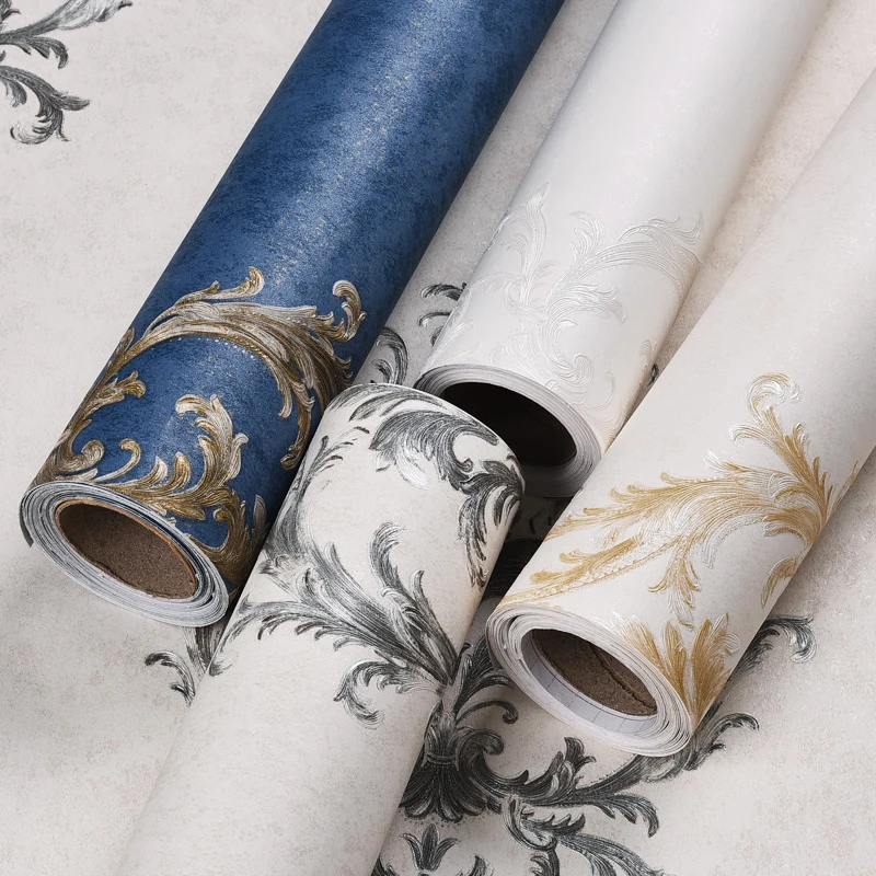 

beibehang 53X300cm Self-adhesive wallpaper bedroom decor Retro blue European Flowers wall paper living room mural Wall Sticker