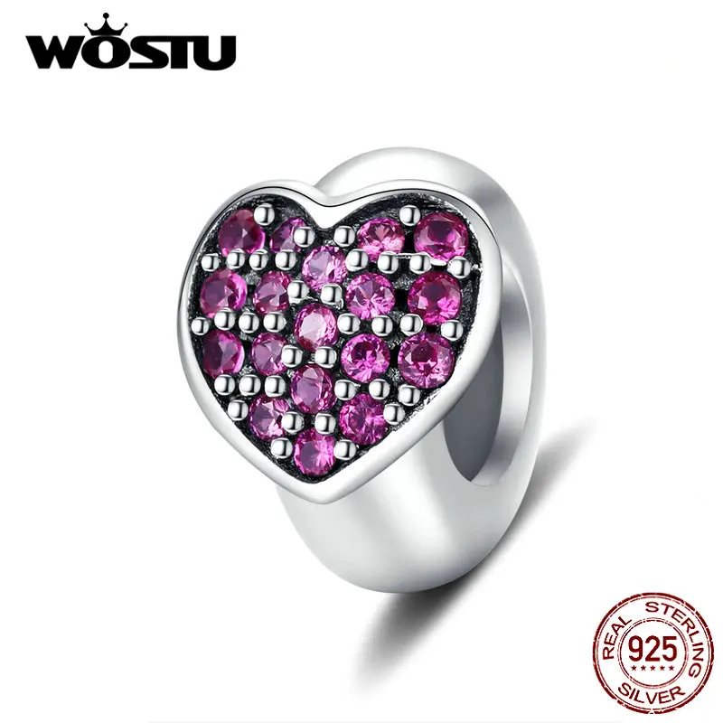 WOSTU Настоящее 925 пробы Серебряное сердце силиконовые разделительные бусины