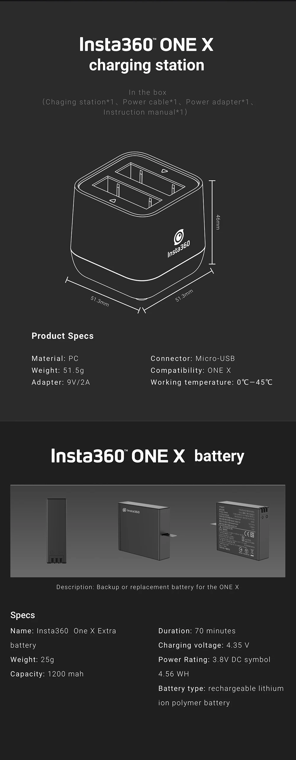 Insta360 зарядная станция для Insta360 ONE X camera 360 аксессуары для камеры Двойная зарядка US Plug