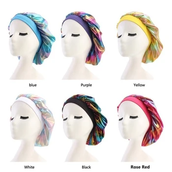 

Women Sleeping Caps Satin Solid Wide-brimmed High-elastic Sleeping Hat Night Sleep Cap Hair Care Bonnet Nightcap