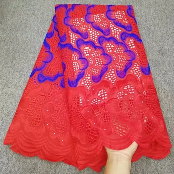 

2019 Latest African Net Lace Fabric 100% Cotton Punch Embroidery High Quality Swiss voile Lace Fabrics For Dress 5Yards