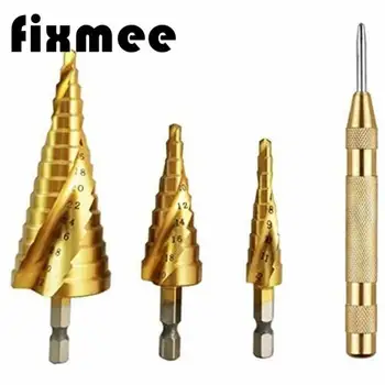 

Step Boring Drill Bits Set With Automatic Center Punch, 3 PCS HSS Titanium Hex
