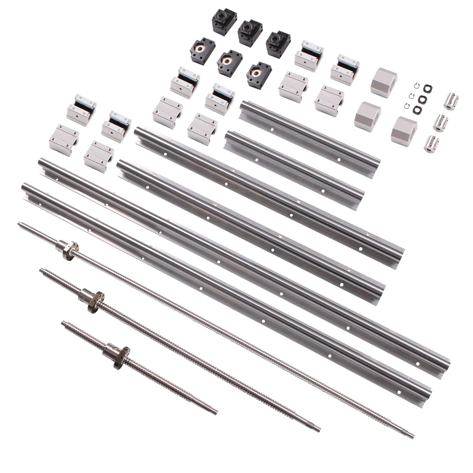 US $218.99 SBR20 CNC Set Linear Guide Any Length 6PCS Linear Rail 12x SBR20UU Linear Bearing Blocks3x SFU1605 Ball ScrewDSG16H Nut Set