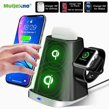 

3 in 1 10W Fast QI Wireless Charger Stand for Apple Watch 2 3 4 Series AirPods iPhone 8 Plus X XR XS Max Wireless Charging Dock