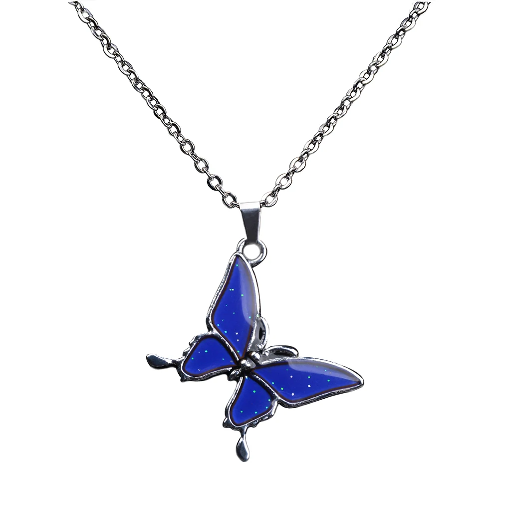 Fun Jewels Chain Pendant Color Change Mood Necklace Gift for Girls Personalized Butterfly Shaped Stainless Steel Necklace Charm