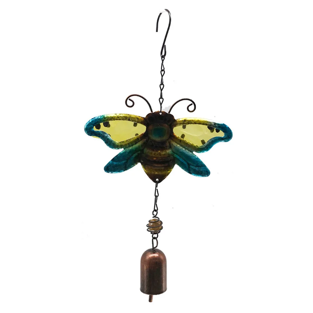 

Top Selling Tube/Bell Wind Chime Iron + Glass Creative Bee Iron Art Craft Colorful Glass Metal Hanging Decoration