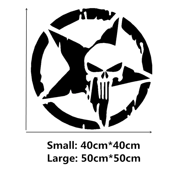 50CM Skulls Punisher Pentacle Five-pointed Star Car Stickers Creative Decoration Decals For Doors Vinyls Auto Tuning Styling D25