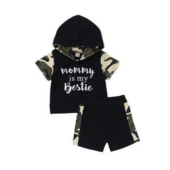 

Newborn Baby Boy Clothes Summer Short Sleeve Camouflage Print Pocket Hooded T-Shirt Tops Short Pants 2Pcs Outfits Set