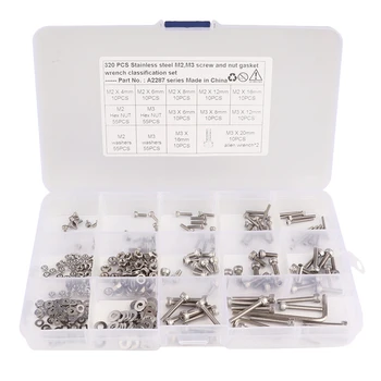 

320 Pcs 304 Stainless Steel Screws and Nuts M2 M3 Hex Socket Head Cap Screws Assortment Set Kit with Storage Box