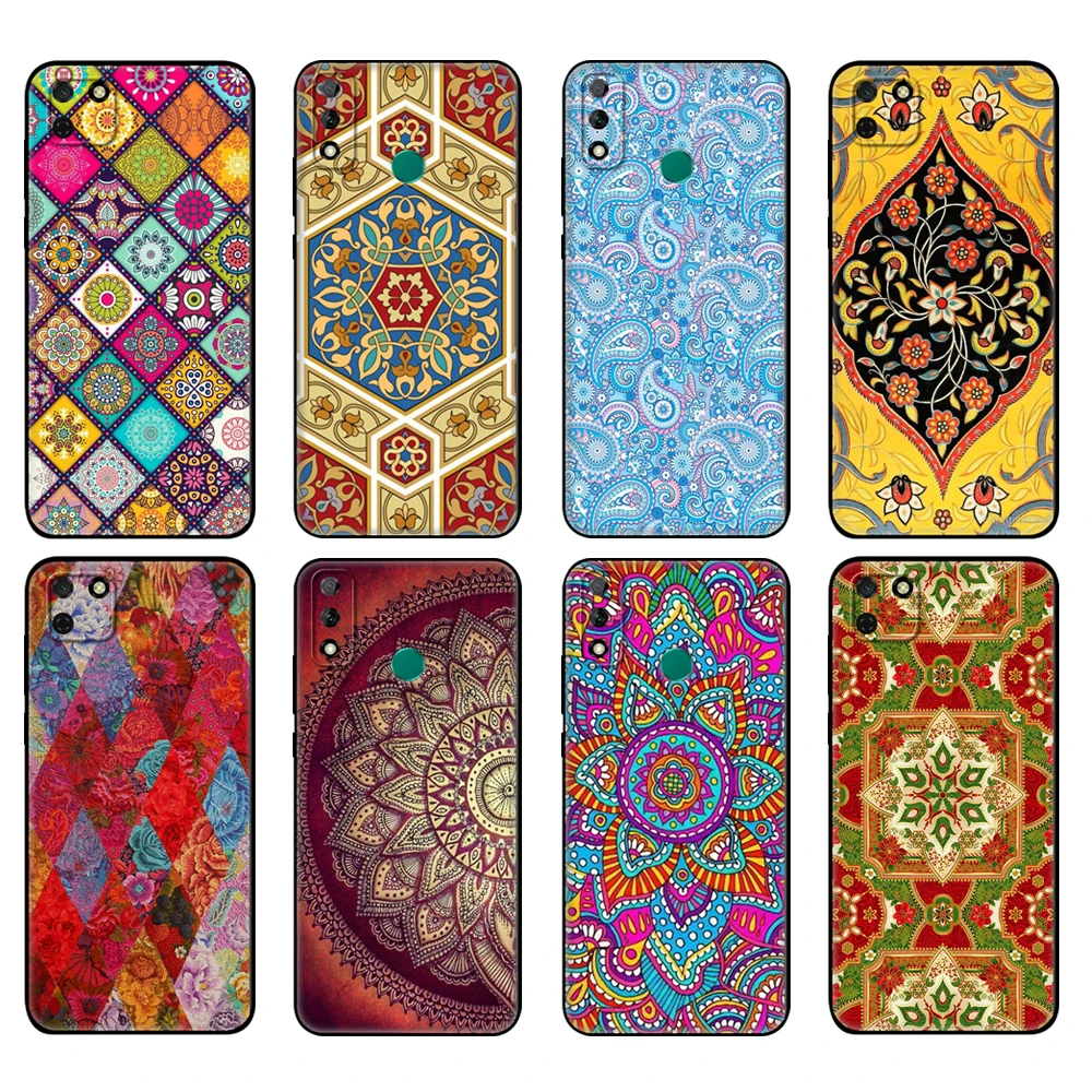 Черный чехол из ТПУ для Huawei Y9S Y6S Y8S Y5P Y7P Y8P Y5 lite Prime 2018 Y6 2019 с цветком мандалы |