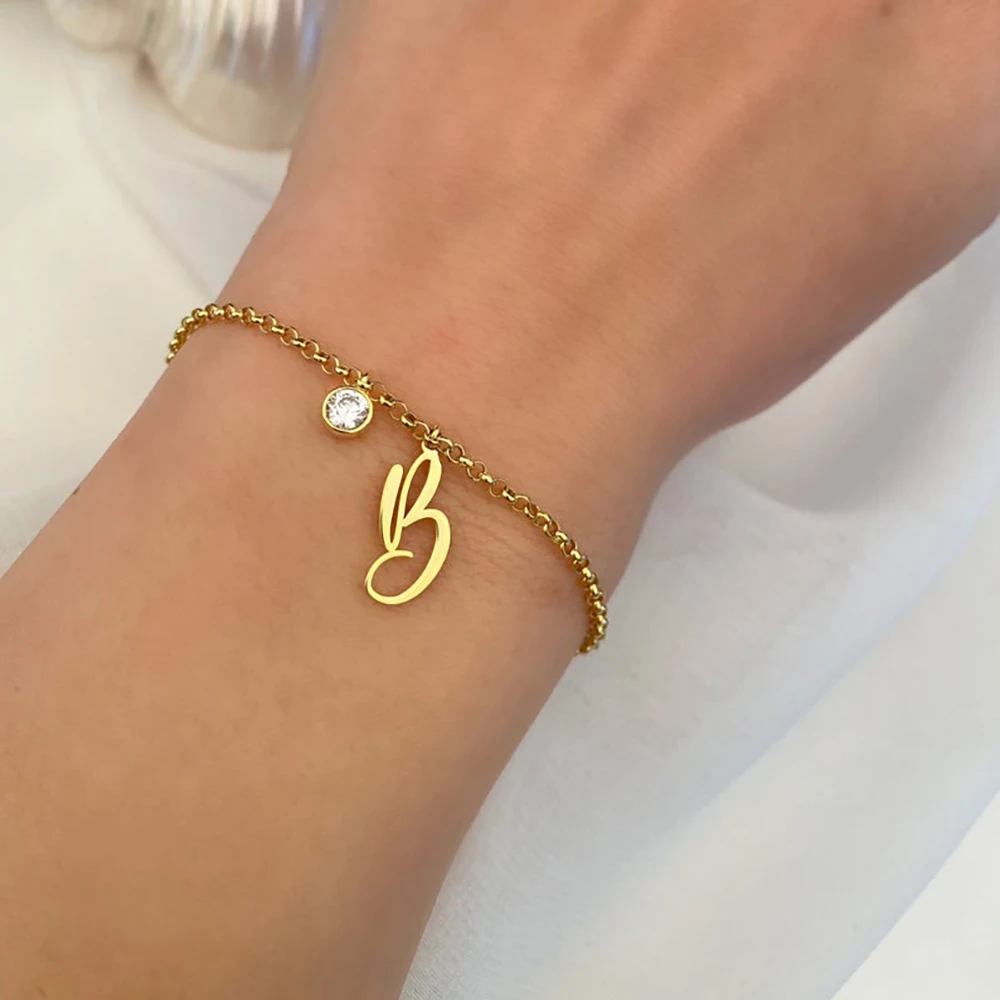 14K Gold Personalised Letter Bracelet, Letter Bracelet, Solid Gold  Personalised Letter Bracelet, Custom Letter Bracelet, Gold Stone Bracelet -  Etsy