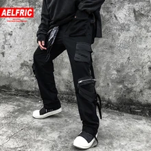 AELFRIC хип-хоп мужские брюки-карго с несколькими карманами и лентами Harajuku модные уличные мужские брюки для бега повседневные спортивные штаны