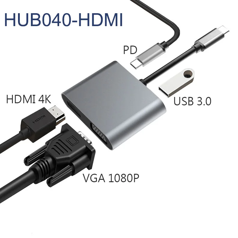 Мульти USB C концентратор USB 3,0 USB3.1 HDMI 4 K/SD/TF кард-ридер/PDcharging/VGA Аудио/RJ45 адаптер для MacBook Pro type c - Цвет: HUB 040-HDMI