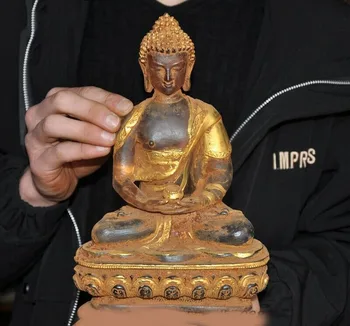 

wedding decoration 9" Old Tibetan Buddhism crystal gilt Sakyamuni Shakyamuni Medicine Buddha Statue