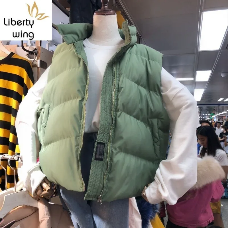 

New Fashion Jacket Vests Female Parkas Bodywarmer Women Thick Coat Warm Short Mandarin Collar Waistcoat Puffer Vest Ladies