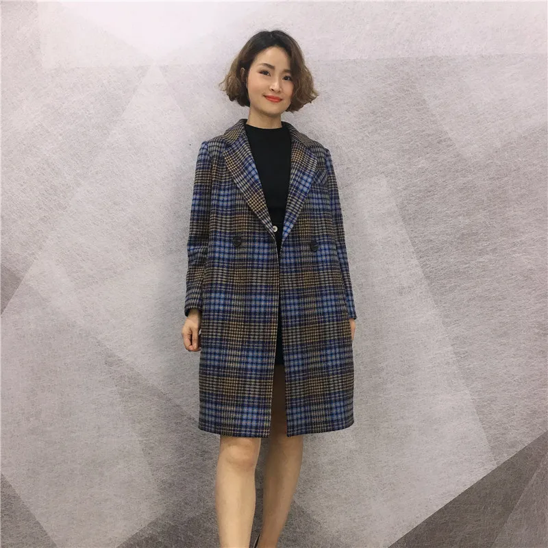 

Women's Loose Version Of The Plaid Coat Wool Coat Fashion Wild Woolen Coat Warm Lattice Windbreaker Jacket Loose Trench Coat