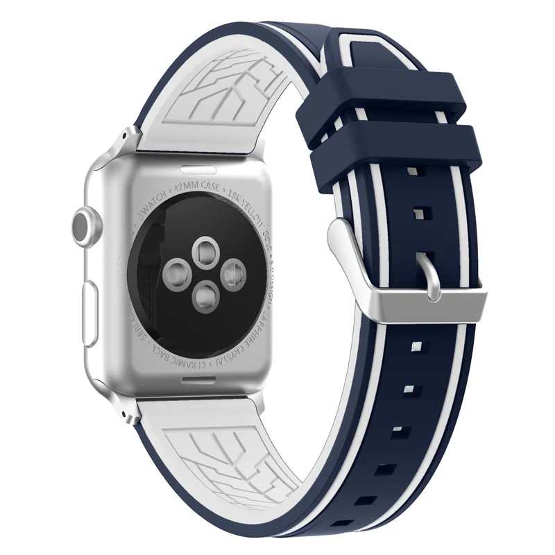 Спортивный ремешок JANSIN для apple watch series 5 4 3 2 браслет iWatch 5 ремешок 40 мм 44 мм мягкий силиконовый ремешок для apple watch 38 мм 42 мм - Цвет ремешка: Midnight-blue-white