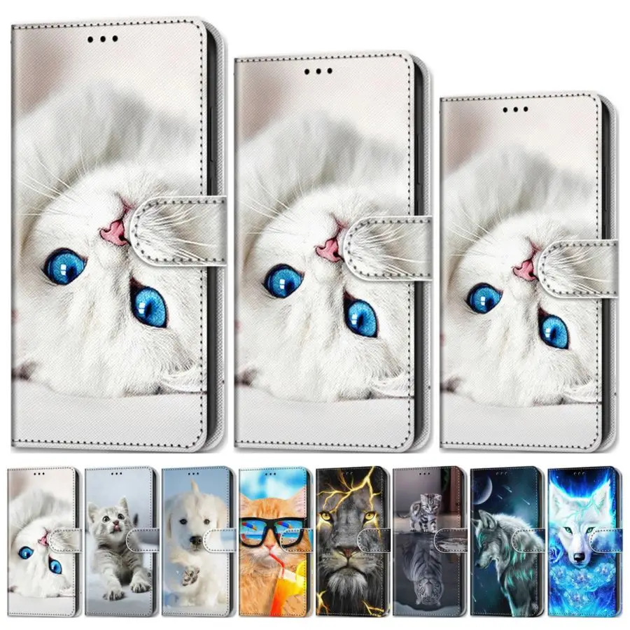 Симпатичный чехол-книжка с изображением кота тигра и детей для Xiaomi Note 10 Mi Play CC9 Redmi